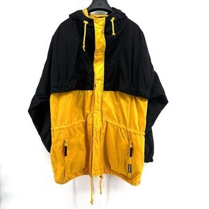 Vintage Helly Hansen Yellow Black Windbreaker Jacket Men's Size L Hooded Nylon